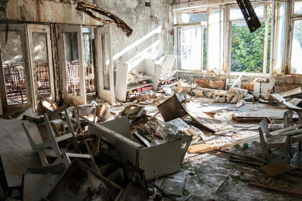 Abandoned room filled with debris.